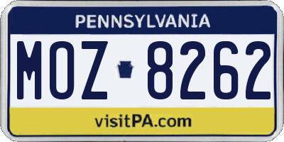 PA license plate MOZ8262