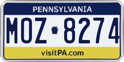 PA license plate MOZ8274