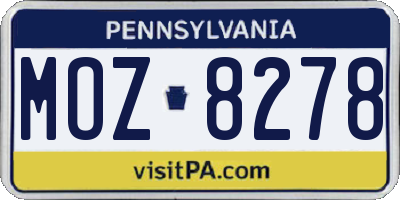 PA license plate MOZ8278