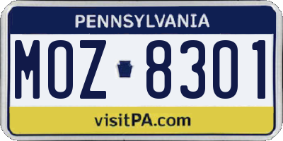 PA license plate MOZ8301