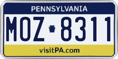 PA license plate MOZ8311