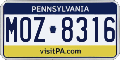 PA license plate MOZ8316