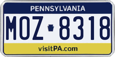 PA license plate MOZ8318