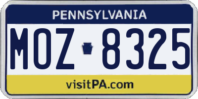 PA license plate MOZ8325