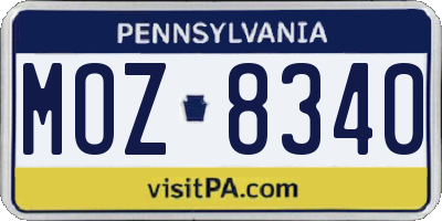 PA license plate MOZ8340