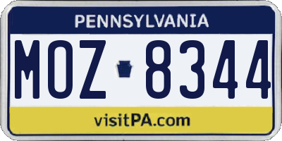 PA license plate MOZ8344