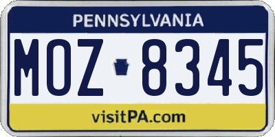 PA license plate MOZ8345