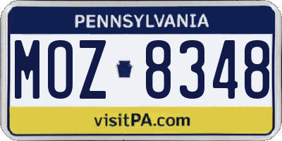 PA license plate MOZ8348