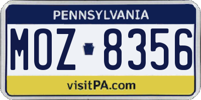 PA license plate MOZ8356