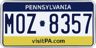 PA license plate MOZ8357