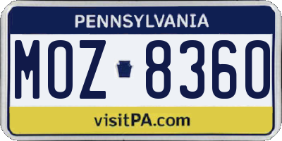 PA license plate MOZ8360