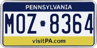 PA license plate MOZ8364