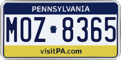 PA license plate MOZ8365