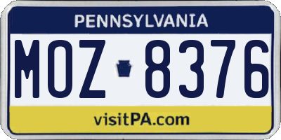 PA license plate MOZ8376