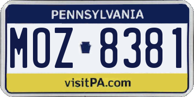PA license plate MOZ8381
