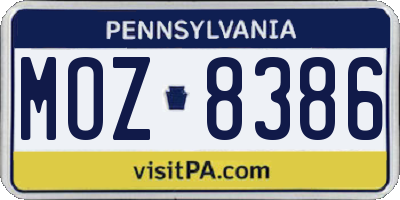 PA license plate MOZ8386