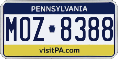 PA license plate MOZ8388