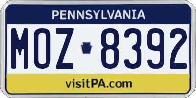 PA license plate MOZ8392