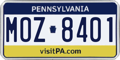PA license plate MOZ8401