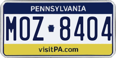 PA license plate MOZ8404