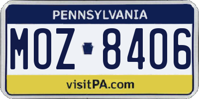 PA license plate MOZ8406