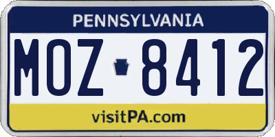 PA license plate MOZ8412