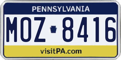 PA license plate MOZ8416