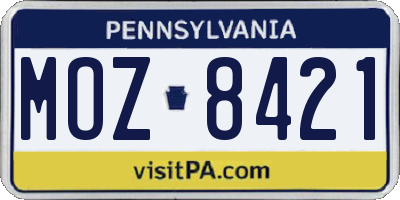 PA license plate MOZ8421