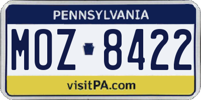 PA license plate MOZ8422