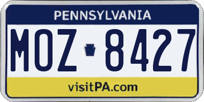 PA license plate MOZ8427