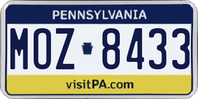 PA license plate MOZ8433
