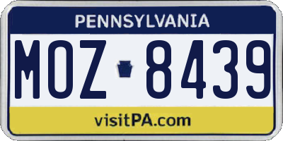 PA license plate MOZ8439