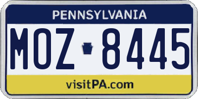 PA license plate MOZ8445