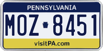 PA license plate MOZ8451