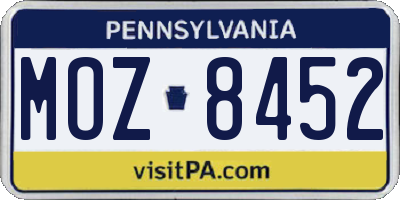 PA license plate MOZ8452