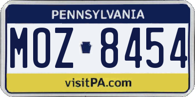PA license plate MOZ8454