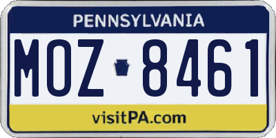 PA license plate MOZ8461