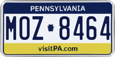 PA license plate MOZ8464