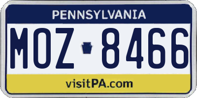 PA license plate MOZ8466