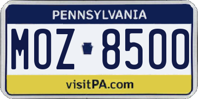 PA license plate MOZ8500