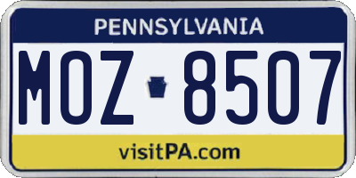 PA license plate MOZ8507