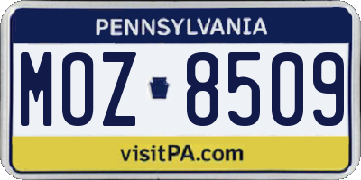 PA license plate MOZ8509