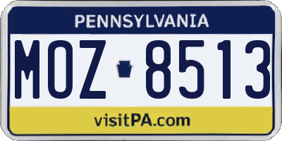 PA license plate MOZ8513