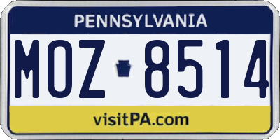 PA license plate MOZ8514