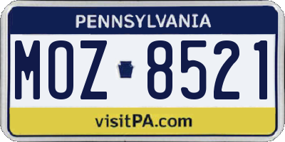 PA license plate MOZ8521