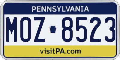 PA license plate MOZ8523