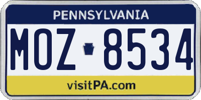 PA license plate MOZ8534