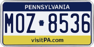 PA license plate MOZ8536