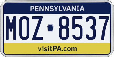 PA license plate MOZ8537