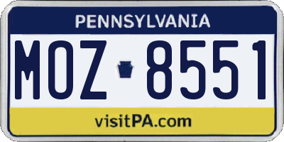 PA license plate MOZ8551
